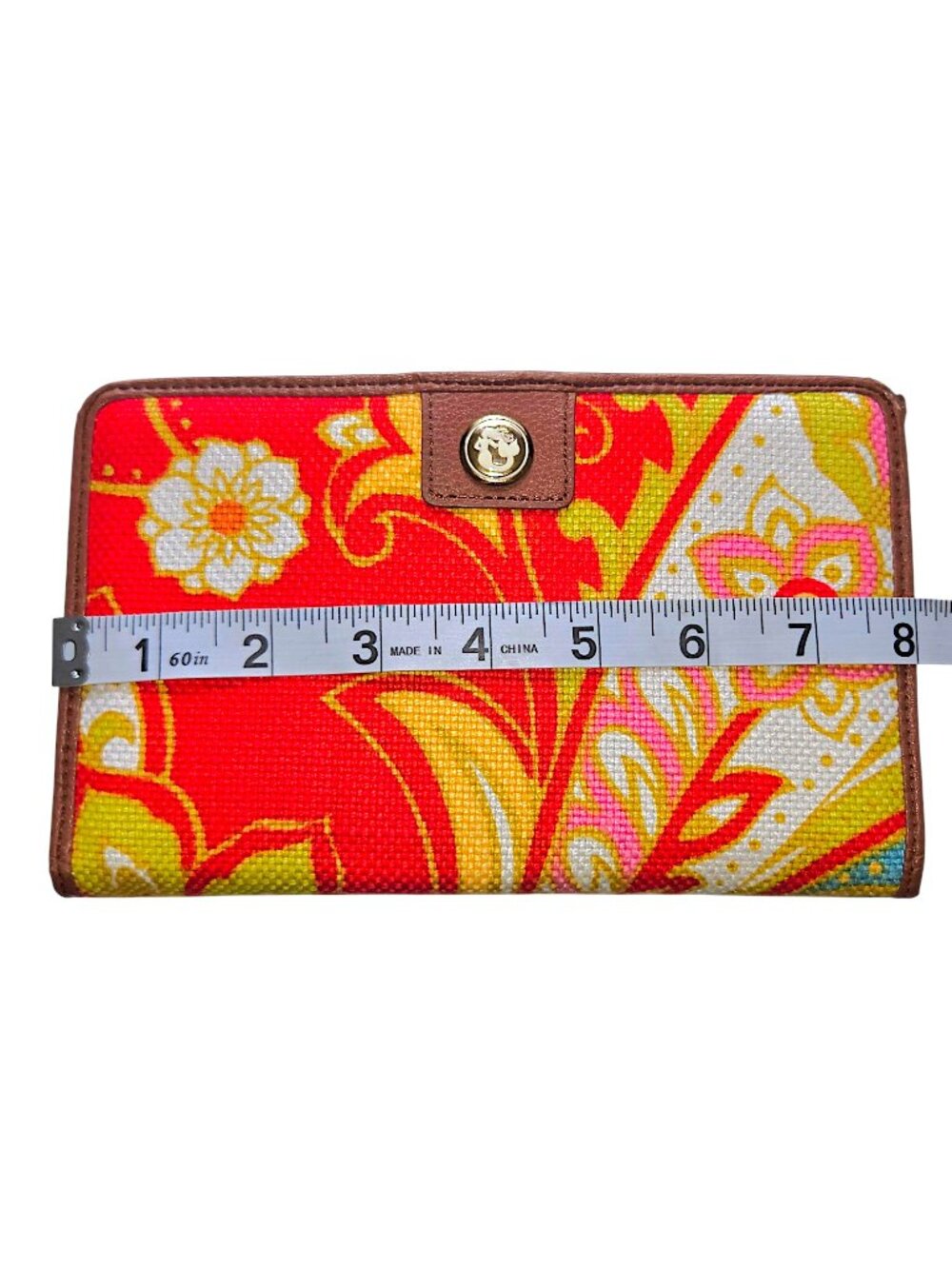 Spartina 449 Pink Paisley Floral Leather Linen Snap Wallet Cardholder Bifold - Picture 12 of 13
